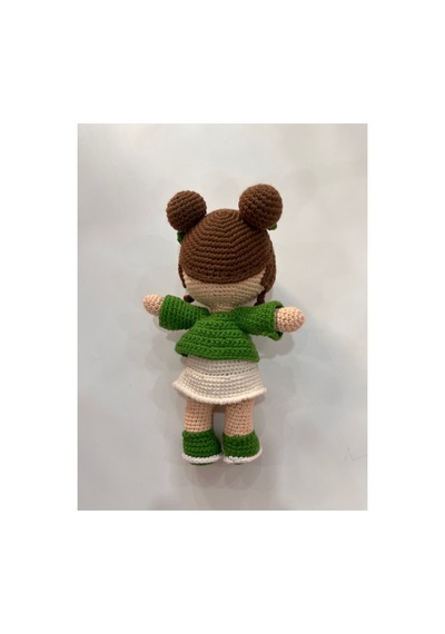 Afra Amigurumi El Örgüsü Bebek 20 Cm Tığ İşi Şirin Kıyafetli Hediyelik Oyuncak Bebek Yeşil-beyaz
