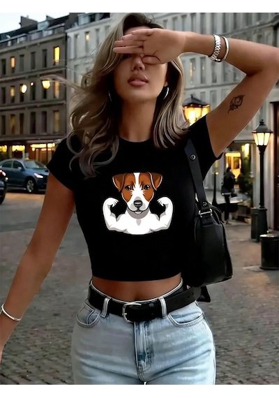 Tarzsokak Russell Terrier Puppy Baskılı Kadın Babby Teet-shirt Yaz O-boyun Yumuşak Üstler Sokak İnce Sokak Siyah Tarzsokak Russell Terrier Puppy Baskılı Kadın Babby Teet-shirt Yaz O-boyun Yumuşak Üstler Sokak İnce Sokak Siyah