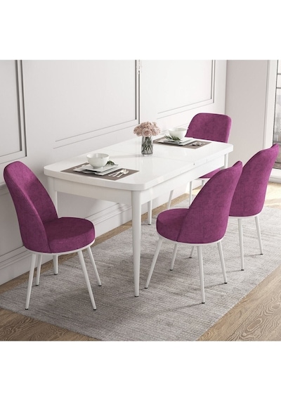 Canisa Concept Kor Serisi, 70x114 Açılabilir Beyaz Yemek Masası Takımı,4 Mor Sandalye Masa Beyaz Sandalyeler Mor Canisa Concept Kor Serisi, 70x114 Açılabilir Beyaz Yemek Masası Takımı,4 Mor Sandalye Masa Beyaz Sandalyeler Mor