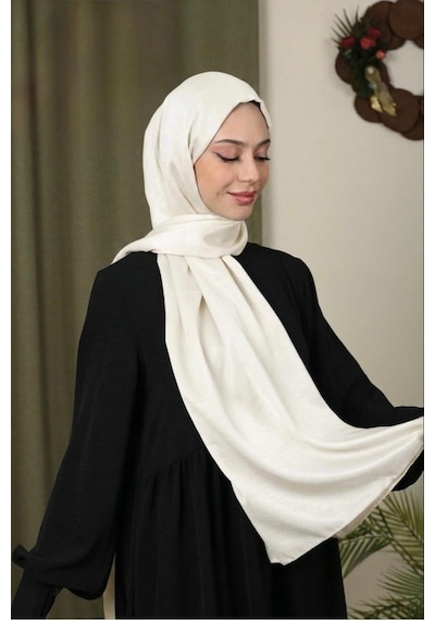Flora Tekstil Abiye Parlak Bambu İpek Şal Krem