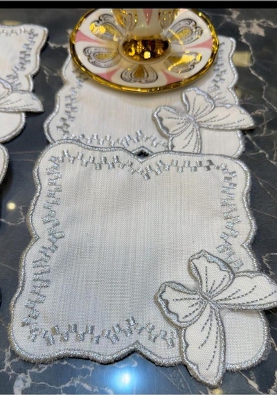 Kelebek Gümüş 6'lı Kokteyl Sunum Peçetesi Linen Keten Kumaş