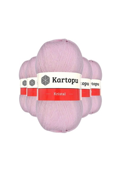 5 Adet Kristal Çift Katlı El Örgü Lif İpi Açık Pembe K699 - Kartopu Mudanis