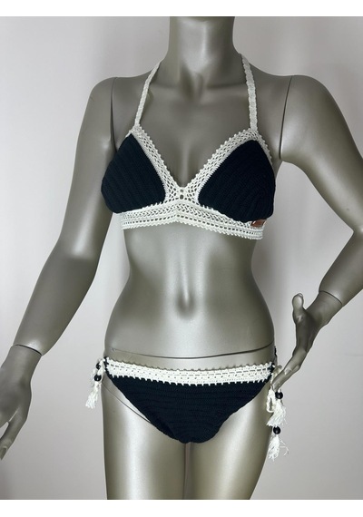 İvita Siyah-bej 2 Renk Dantel Detaylı Çok Tarz El Örgüsü Bikini