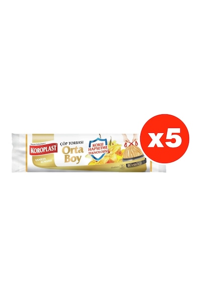 Koroplast Vanilya Büzgülü Orta Boy 15Li Çöp Torbası X 5 Paket