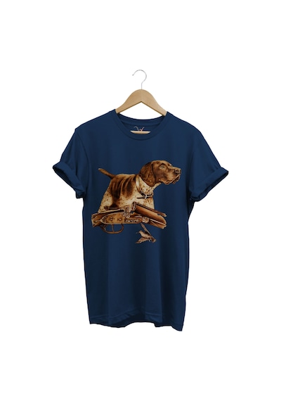 Hunter Avcılık Temalı Fişek Labrador Retriever Setter Pointer Baskılı %100 Pamuk Regular Fit T-shirt Lacivert