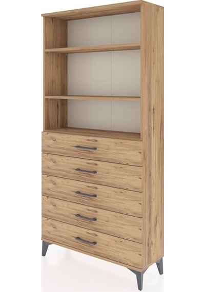 Arges Dolap 3 Raflı 5 Çekmeceli 88x30x182 Çam-çam Çam