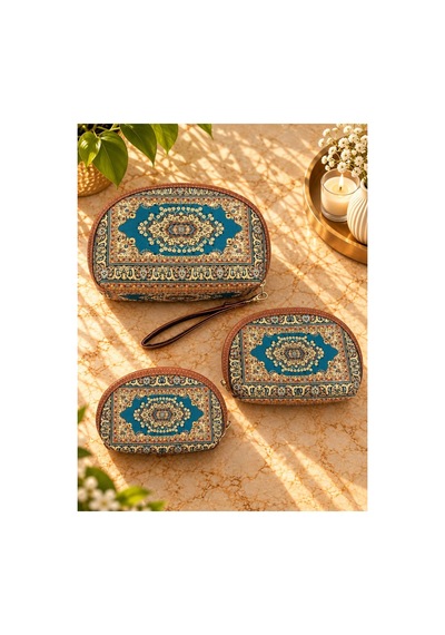 Badufa Home Desenli Fermuarlı Çok Amaçlı 3 Boy Mini Çanta -simli Mavi-taba Mavi-taba