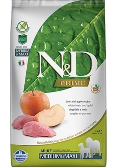 N&D Prime Yaban Domuzlu ve Elmalı Tahılsız Orta ve Büyük Irk Yetişkin Köpek Maması 2500 G