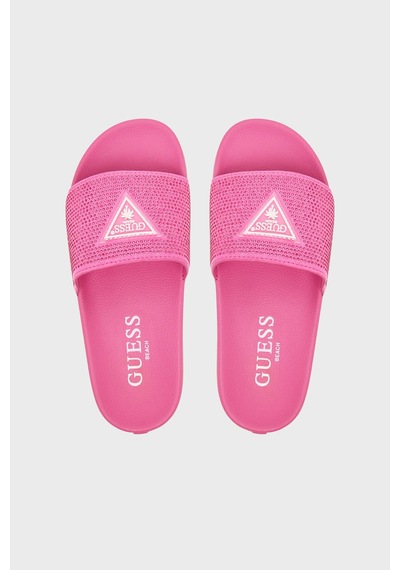 Guess Beach Taşlı Üçgen Logolu Terlik E6gz16bb00f Bayan Terlik E6gz16 Bb00f G6j7 Fuşya