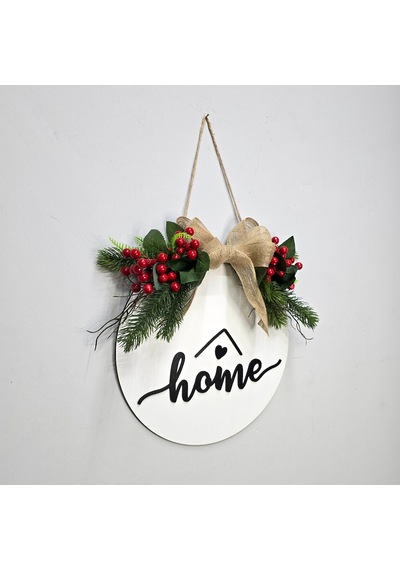 Kokina Ve Kozalak Çiçekli, Home Yazılı Kapı Süsü Beyaz