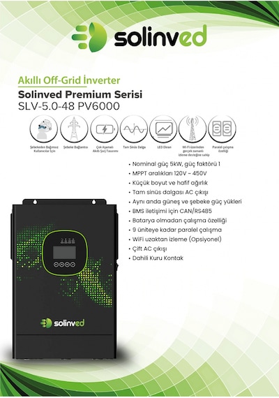 Solinved 5.0 Kw Mppt Off-grıd Inverter 5000w, 48v/ 120-450vdc, Slv-5000-48