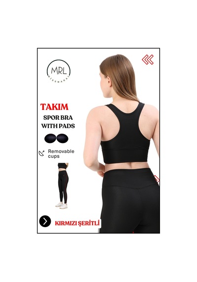 Missmaral Kadın Spor Takım Yüksek Bel Tayt Pedli Büstiyer Sport Team High Waist Padded Bustier Black 3048 Siyah Kırmızı