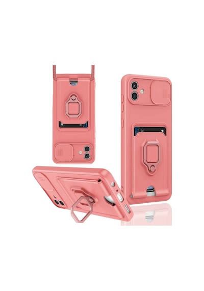 Samsung Uyumlu Galaxy A06 Uyumlu Kılıf Zuma Kartvizitli Yüzüklü Silikon - Pembe