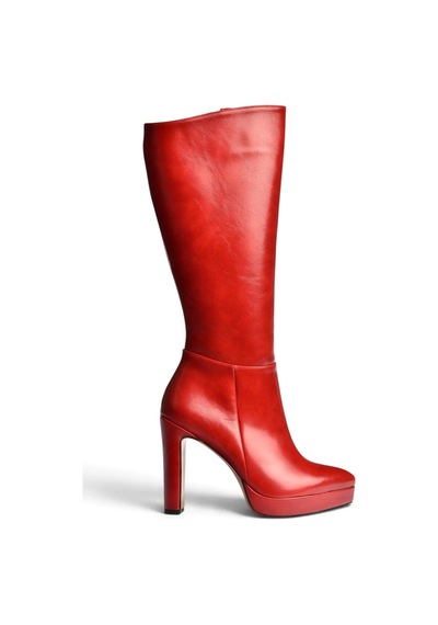 Fox Shoes V820660660 Kırmızı Rustik Kalın Platform Topuklu Kadın Çizme
