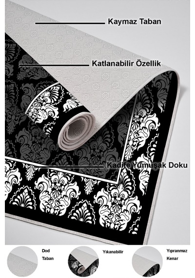 Dekoreko Kaymaz Taban Djt Banyo Halısı Trend Modern 700m Siyah