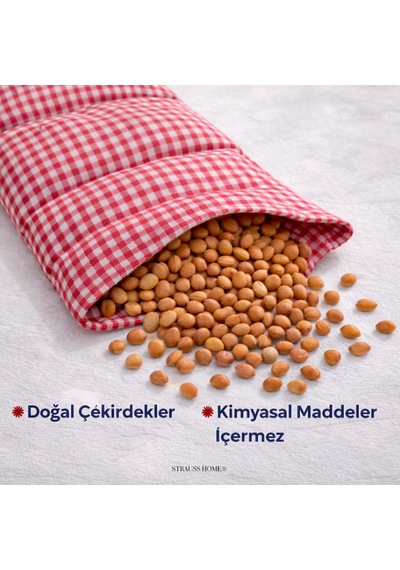 Strauss Home Kiraz Çekirdeği Yastığı Mikrodalga, Boyun Ve Omuz Kiraz Çekirdeği Yastığı, Pamuk Kumaş 50x20cm Kırmızı
