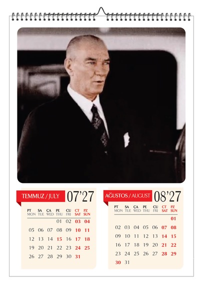 2027 Mustafa Kemal Atatürk Duvar Takvimi-a3 Ebat-6 Sayfa Fotoğraf Kağıdına Baskılı-atatürk İmzalı Pvc Kapaklı Diğer