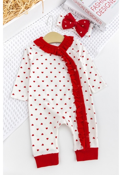 Babymod Kalpli Fırfırlı Bandanalı Kız Bebek Tulum Takım Kırmızı
