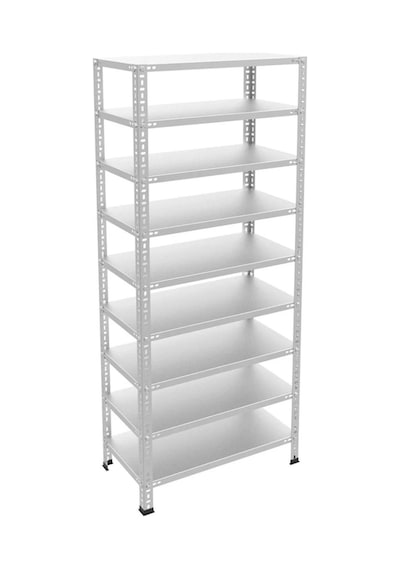 9 Katlı Galvaniz Çelik Raf - Depo, Arşiv, Kiler, Dosya, Market Rafı 43x93 Cm-250 Cm-0.70 Mm Gri