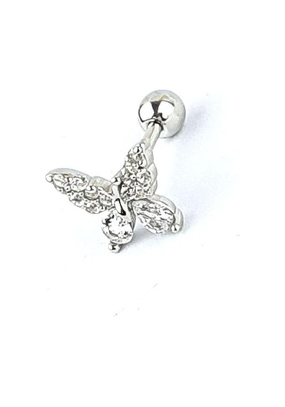 Zirkon Taş Detaylı Kelebek Figürlü 925ayar Gümüş Tragus Helix Kikirdak Piercing Gümüş