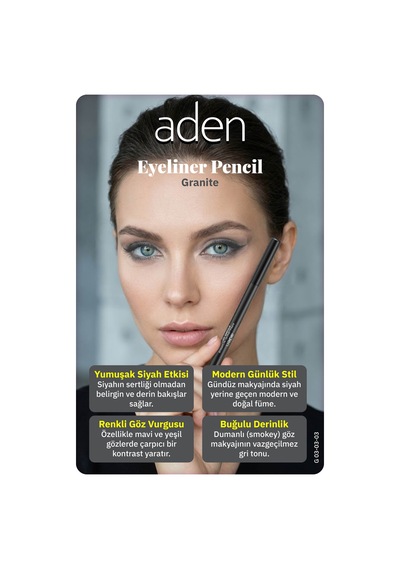 Aden Eyeliner Pencil Waterproof - Suya Dayanıklı Eyeliner Kalem 03 Granite Gri Diğer