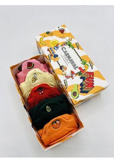 Carnaval Socks 5'li Bilek Nakışlı Meyveler Desenli Renkli Çorap Kutusu Renkli