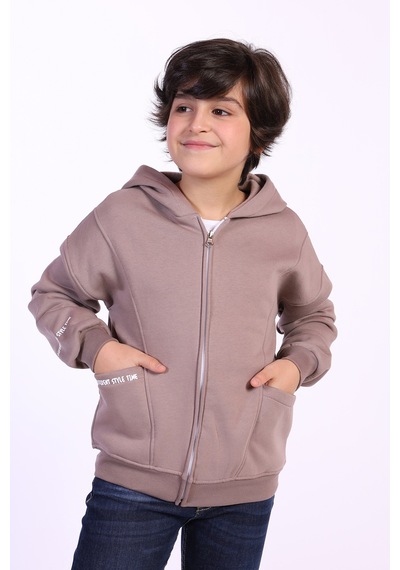 Toontoy Kids Toontoy Erkek Çocuk Cep Dıfferent Style Tıme Baskılı Hırka Gri Melanj