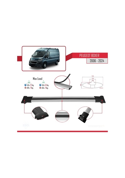 Peugeot Boxer 2006 Ve Sonrası İle Uyumlu Fly Model Ara Atkı Tavan Barı Gri 3 Adet Bar