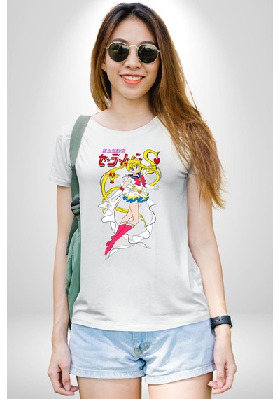 Sailor Moon Anime Usagi Tsukino Unisex Unisex Beyaz Organik Baskılı T-shirt Penye Yüksek Kalite Beyaz