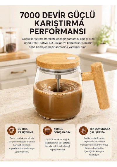 Manyetik Karıştırıcı Kupa 400 Ml, C Tipi Şarjlı, Akıllı Tasarım Yeni Nesil Renkli