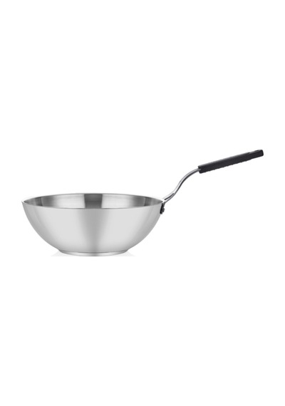 Çelik Wok Tava 28cm - Silikonlu Sap Gri