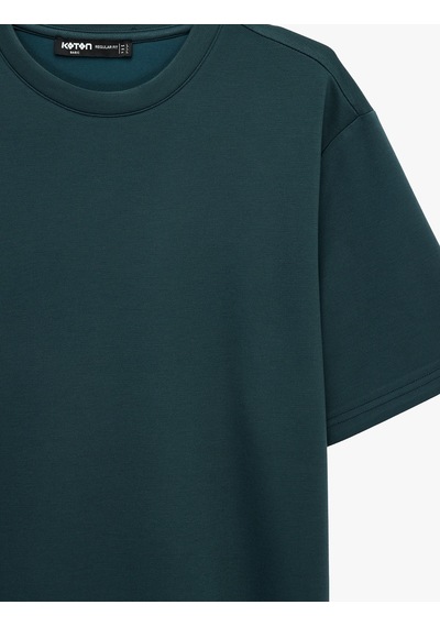Koton Regular Fit Kısa Kollu Bisiklet Yaka Viskon Karışımlı Basic Tişört Mavi 6sam10483mk