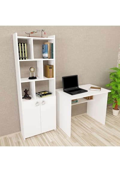 Kalenderdekor1 Kalender Dekor Ellen Mayra 90 Cm Çalışma Masası Takımı Beyaz