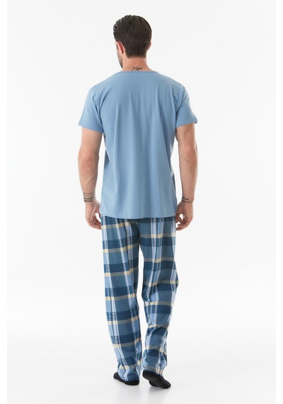 Fullamoda Ekose Desenli Düğmeli Pijama Takımı 24mıcg631212247-buz Mavi 24MICG631212247-Buz Mavi