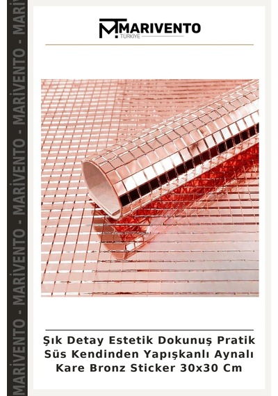 Şık Detay Estetik Dokunuş Pratik Süs Kendinden Yapışkanlı Aynalı Kare Bronz Sticker 30x30 Cm Çok Renkli