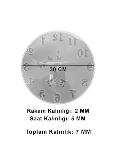 Tahtakale Toptancı Epoksi Kelebek Ve Kuş Desenli Rakamlı Saat Kalıbı 30 Cm