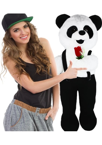 80 Cm Ayakta Tulumlu Çiçekli Panda Siyah