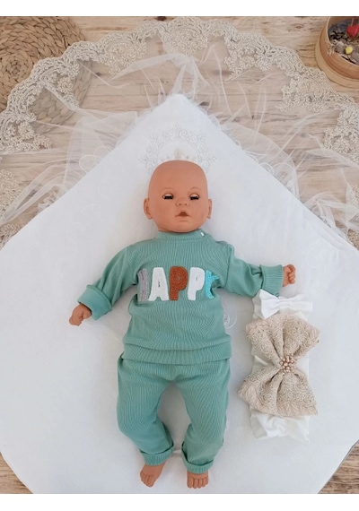 Yenidoğan Teri Cotton Taç Nakışlı Prizma Taş Kundak Bebek Battaniyesi Bej Çok Renkli