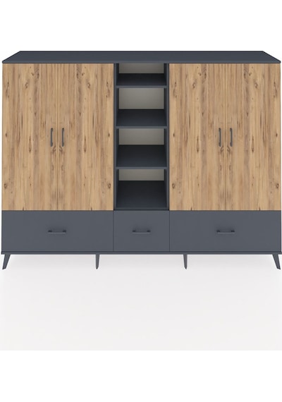 Hyperion Dolap 12 Raflı 3 Çekmeceli 4 Kapaklı 220x44x163 Antrasit Antrasit-çam/antrasit Hyperion Dolap 12 Raflı 3 Çekmeceli 4 Kapaklı 220x44x163 Antrasit Antrasit-çam/antrasit