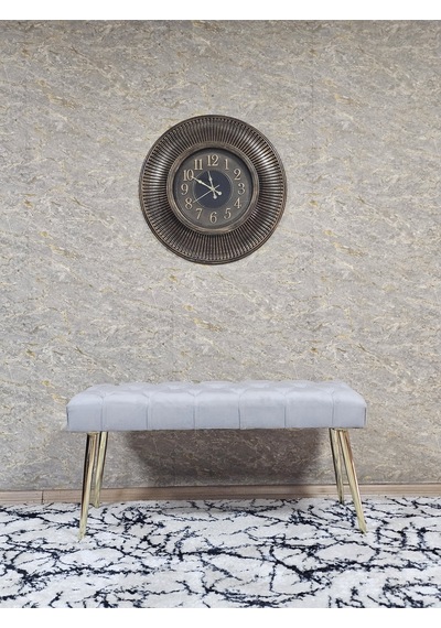 Zafir Gold Kaplama Sivriltme Ayaklı 90 Cm Puf Bench - Puf - Bench - Kasalı Oturak - Oturak - Yatak Ucu Puf Gri