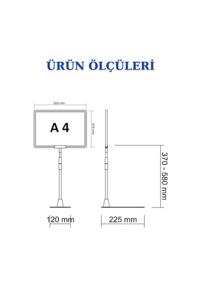 3 Adet Gri A4 Ayaklı Etiketlik Sepet Etiketi Çerçeveli Etiketlik Gri