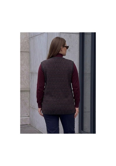 Onno Style Women Desenli Çelik Örgü Klasik Triko Yelek Bordo - Lacivert