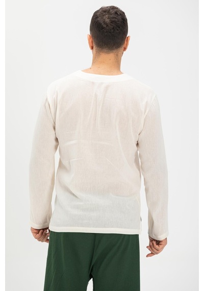 Eliş Şile Bezi Büyük Beden Şile Bezi Uzun Kol Zımbalı Erkek Yazlık Tshirt Krem 3002 Krem