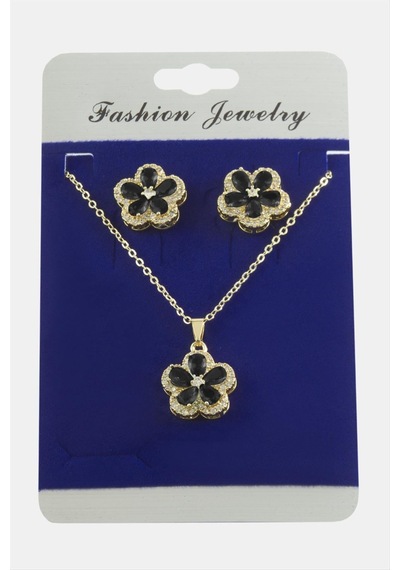 Çiçek Zirkon Taşlı Set Kolye Çok Renkli 65802350