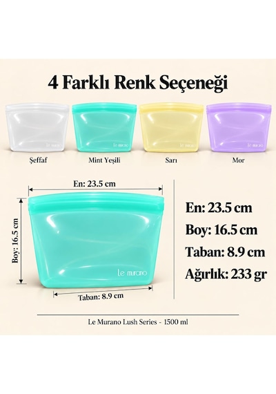 Lush 1500 Ml Platinum Silikon Sızdırmaz Gıda Saklama Torbası Çok Renkli