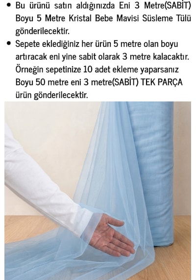 Azra Kına Bebe Mavisi Süsleme Tülü, 5 Metre Nişan Tülü Bohça Tülü, Gelin Damat Düğün Konvoy Kapı Valiz Süsleme, Kristal Tül, Hediye Süsü, 500 Cm