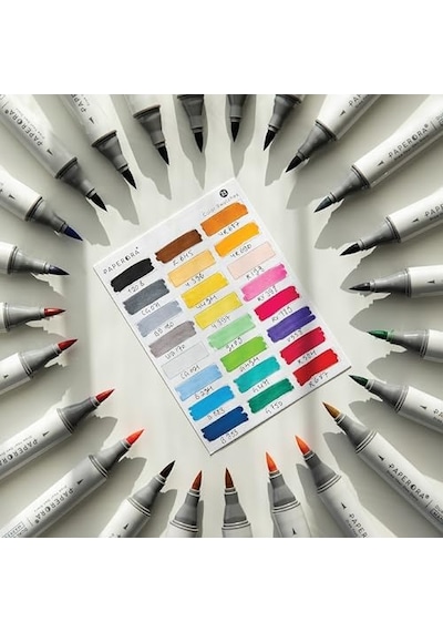 24 Lü Çift Uçlu Alkol Bazlı Marker Kalem Seti Brush + Chisel Diğer