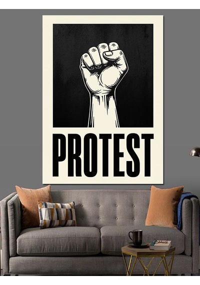 Ahşap Tablo Yumruk Protesto Afişi Yazı
