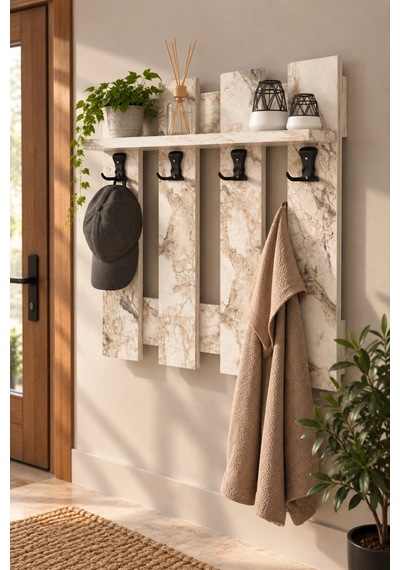 Sulorahome Beyaz Country Duvar Askılığı Ve Raf Sistemi 60 Cm Beyaz Mermer