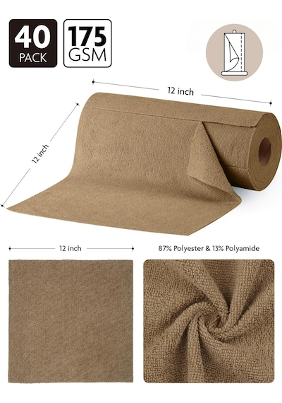 Çok Amaçlı Rulo Mikrofiber Temizlik Bezi 30x30 40 Yapraklı Kahverengi Kahverengi